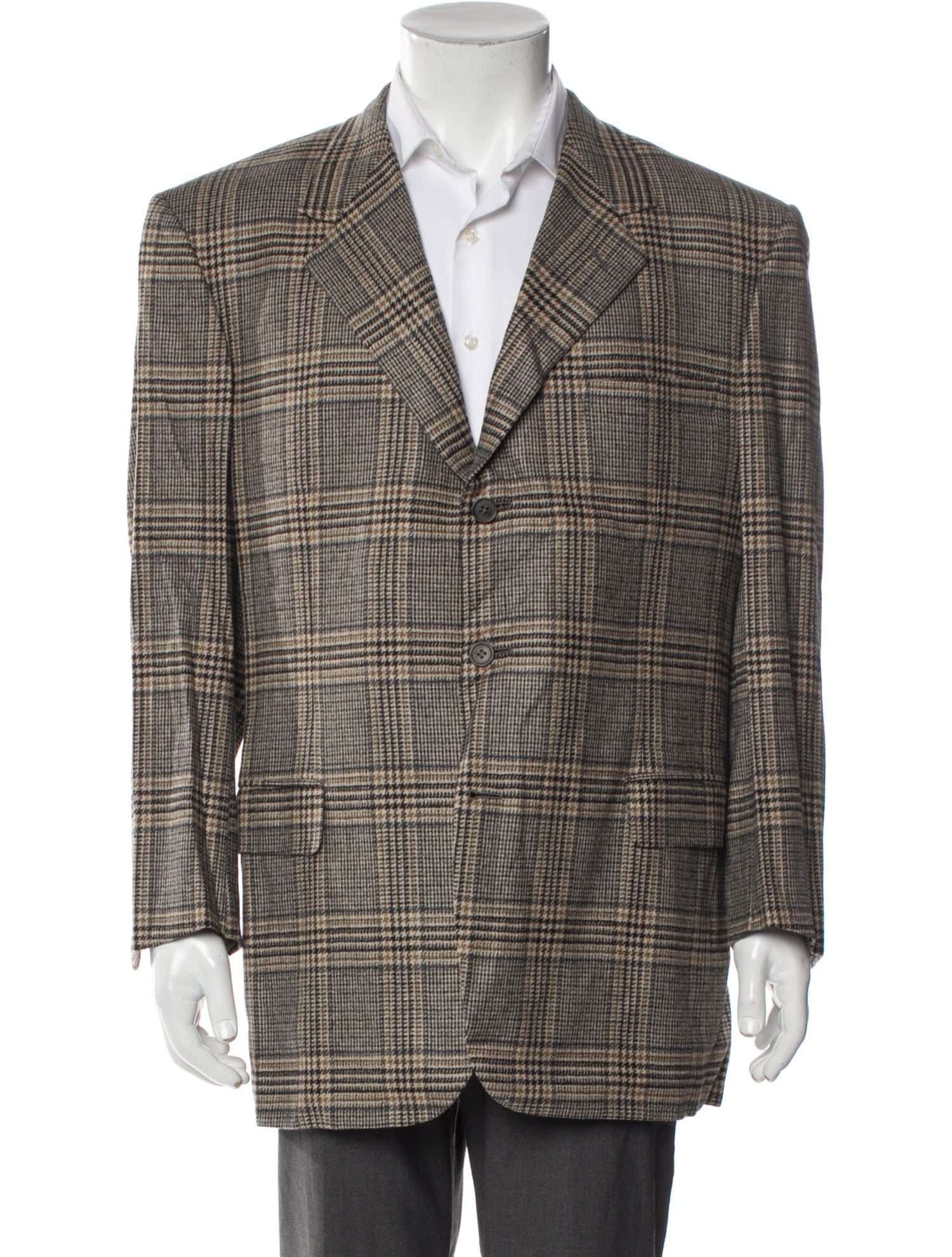 Brioni Wool Plaid Print Peacoat