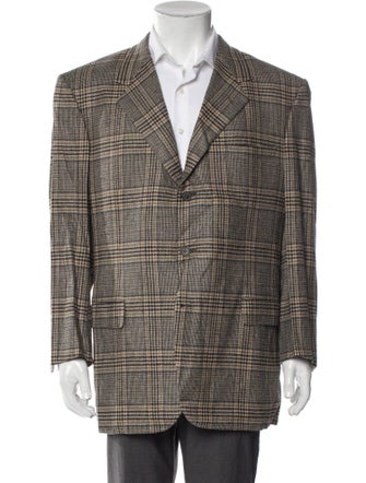 Brioni Wool Plaid Print Peacoat