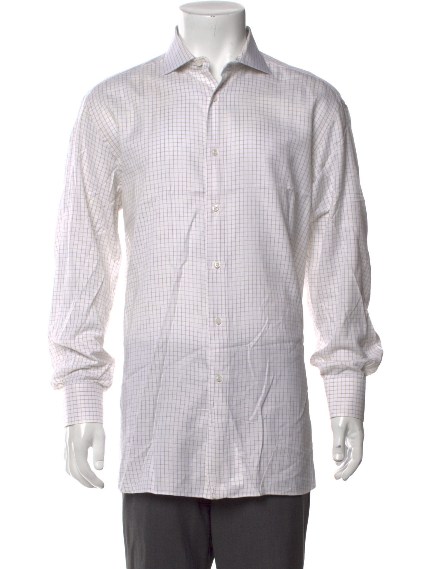 Brioni Plaid Print Long Sleeve Dress Shirt