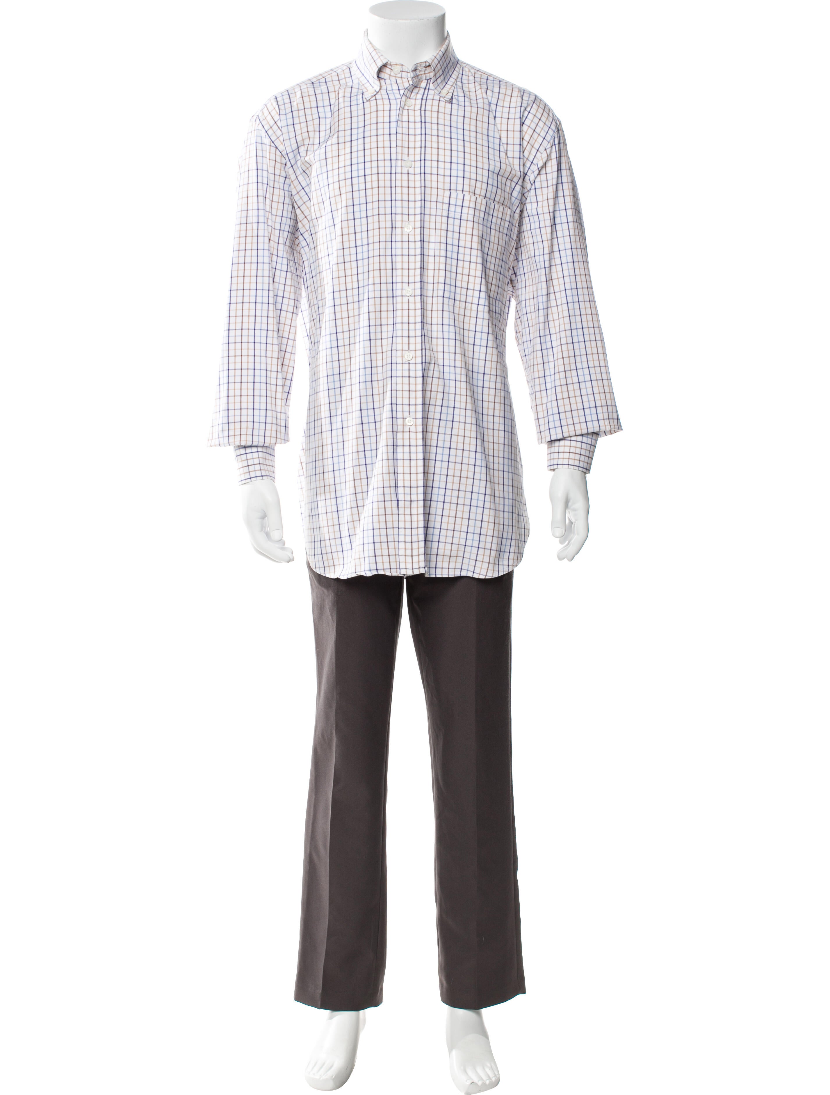 Brioni Plaid Print Long Sleeve Dress Shirt