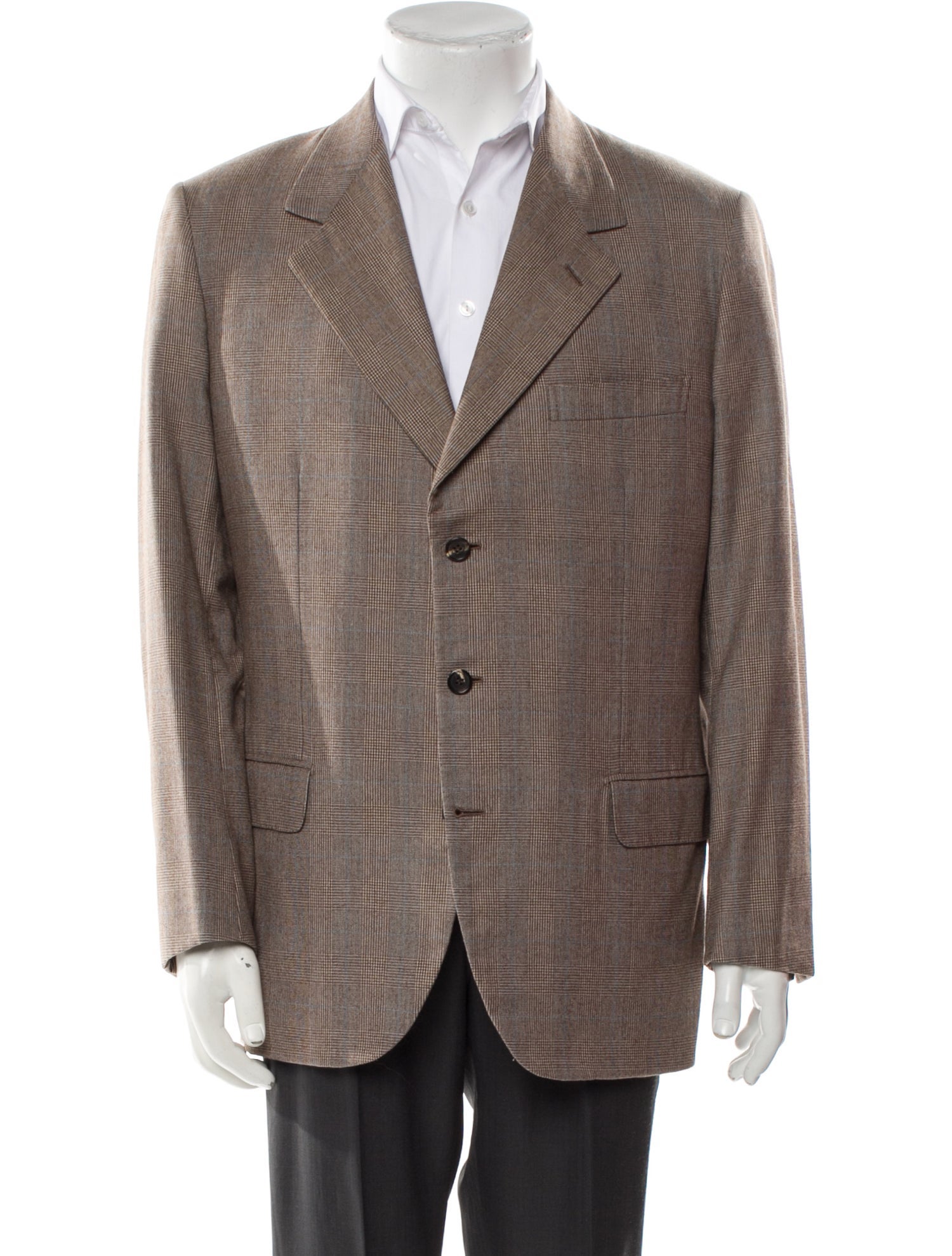 Brioni Wool Plaid Print Blazer