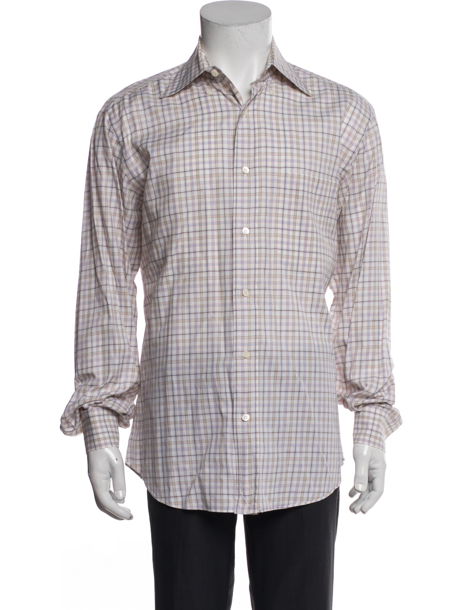 Brioni Plaid Print Long Sleeve Dress Shirt