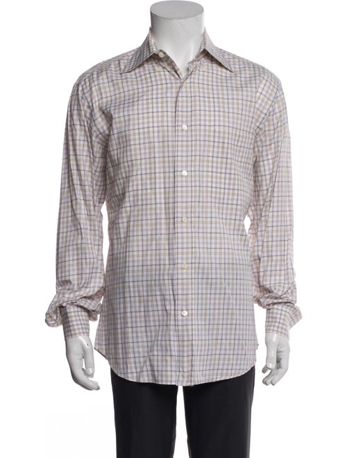Brioni Plaid Print Long Sleeve Dress Shirt