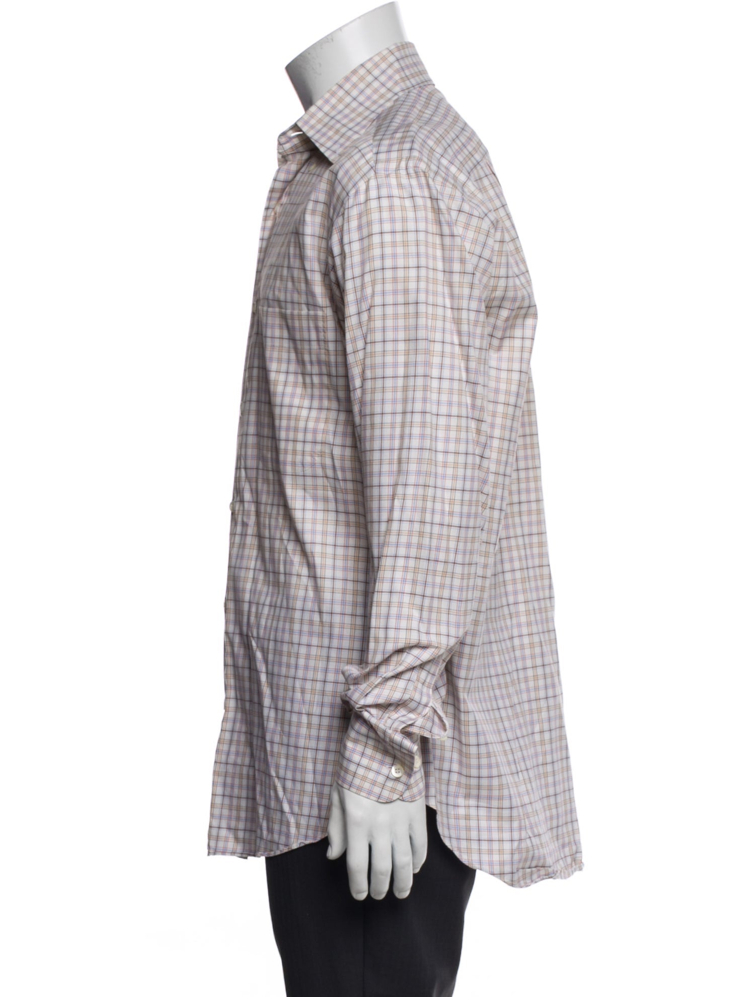 Brioni Plaid Print Long Sleeve Dress Shirt