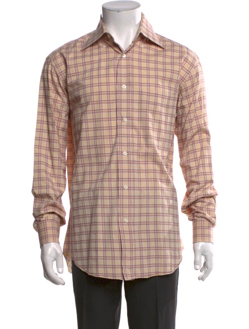 Brioni Plaid Print Long Sleeve Dress Shirt