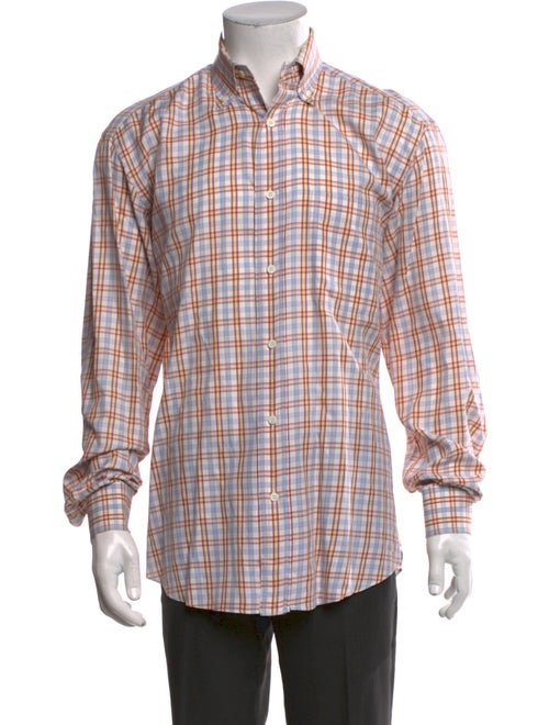Brioni Plaid Print Long Sleeve Dress Shirt