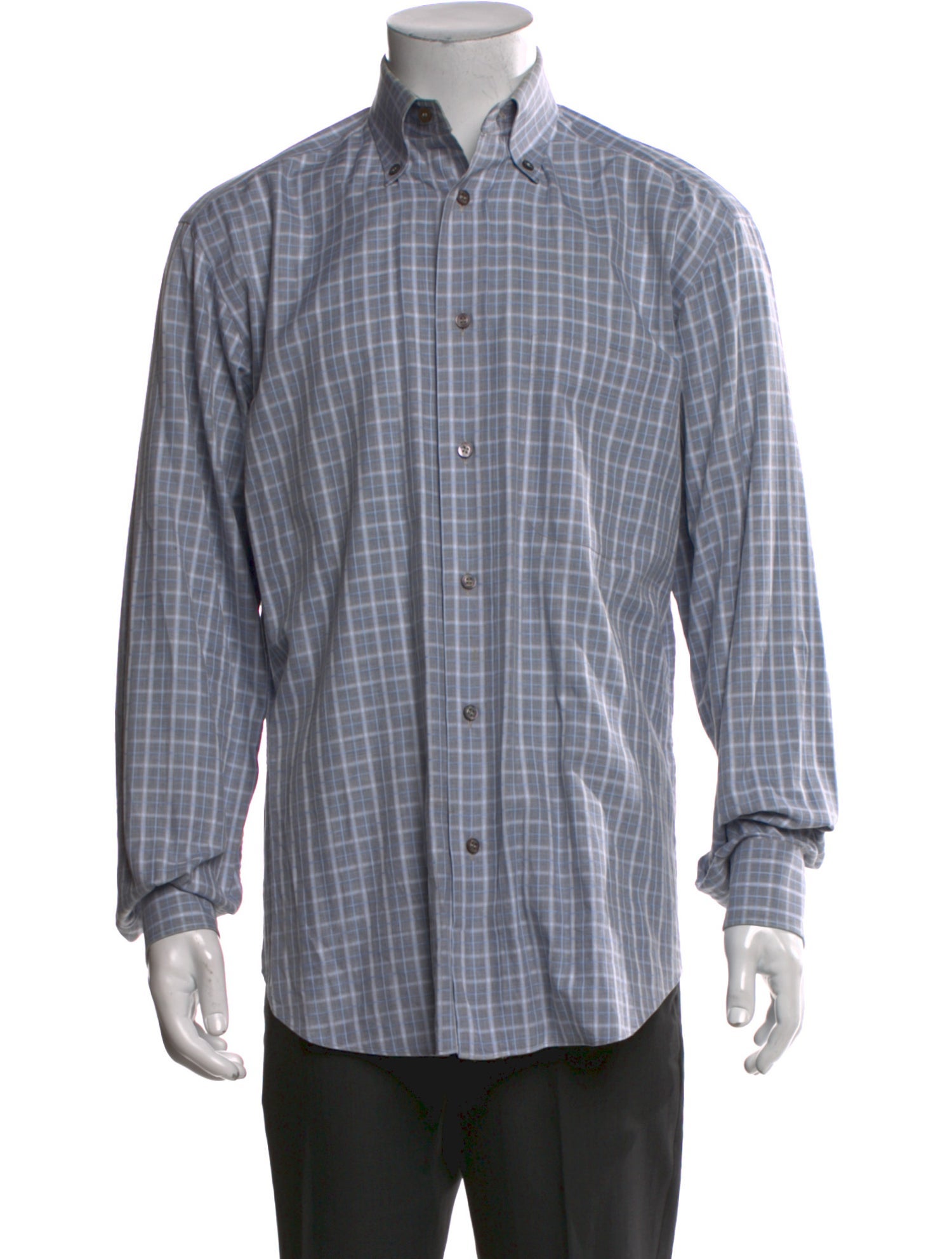 Brioni Plaid Print Long Sleeve Dress Shirt