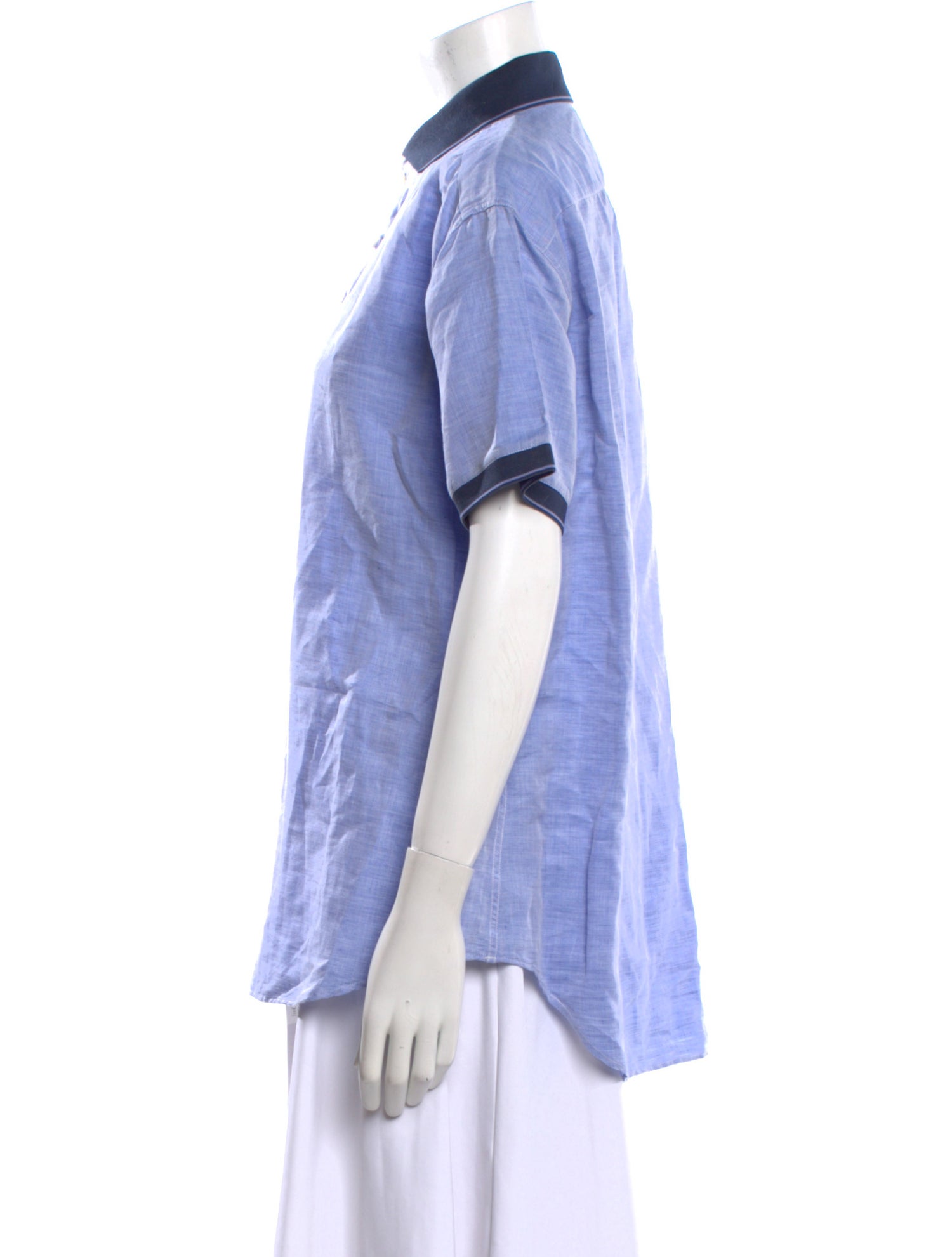 Brioni Linen Short Sleeve Button-Up Top