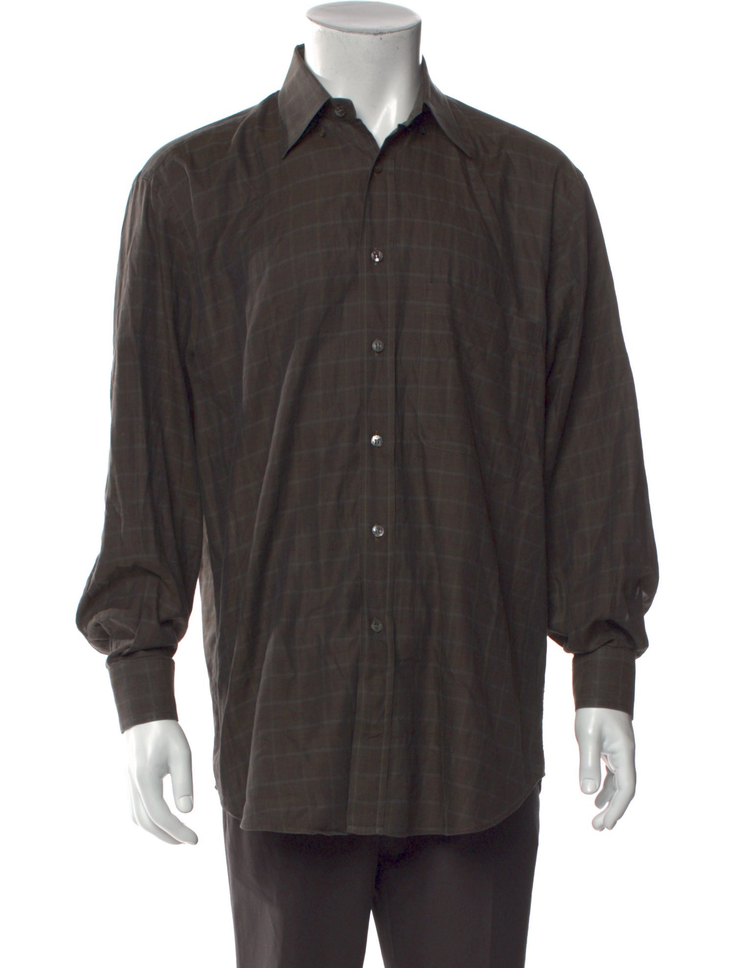 Brioni Plaid Print Long Sleeve Dress Shirt