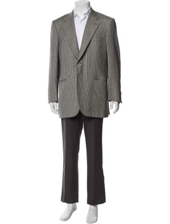 Brioni Wool Plaid Print Overcoat
