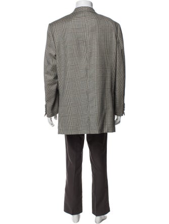 Brioni Wool Plaid Print Overcoat
