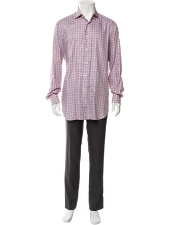 Brioni Plaid Print Long Sleeve Dress Shirt
