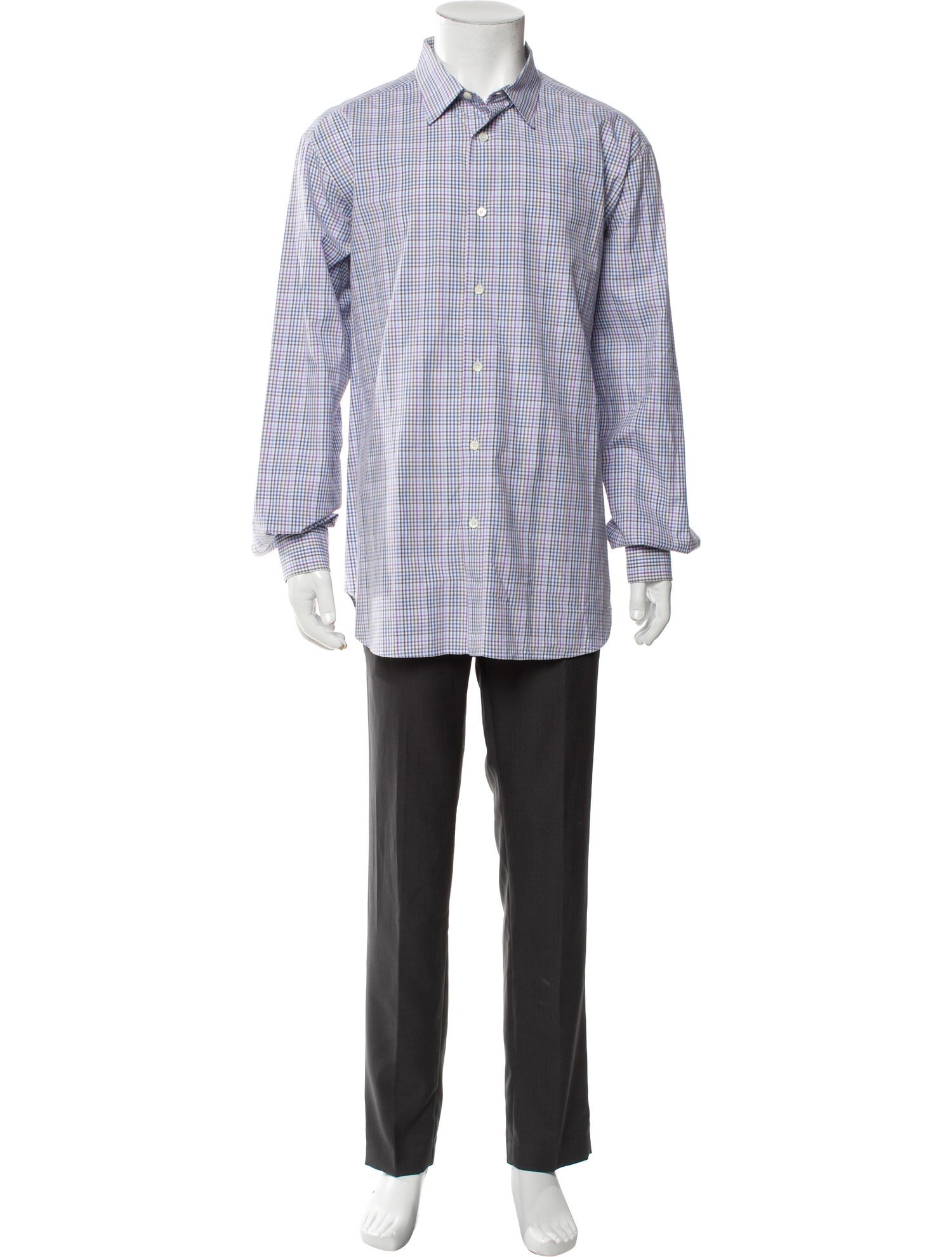 Brioni Plaid Print Long Sleeve Dress Shirt