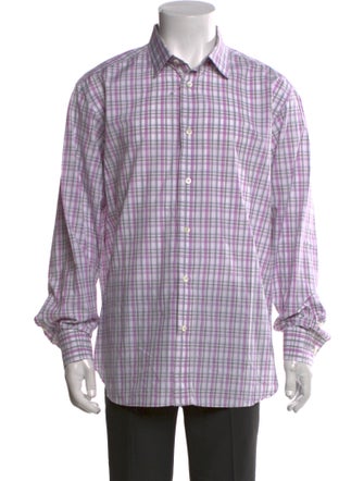 Brioni Plaid Print Long Sleeve Dress Shirt
