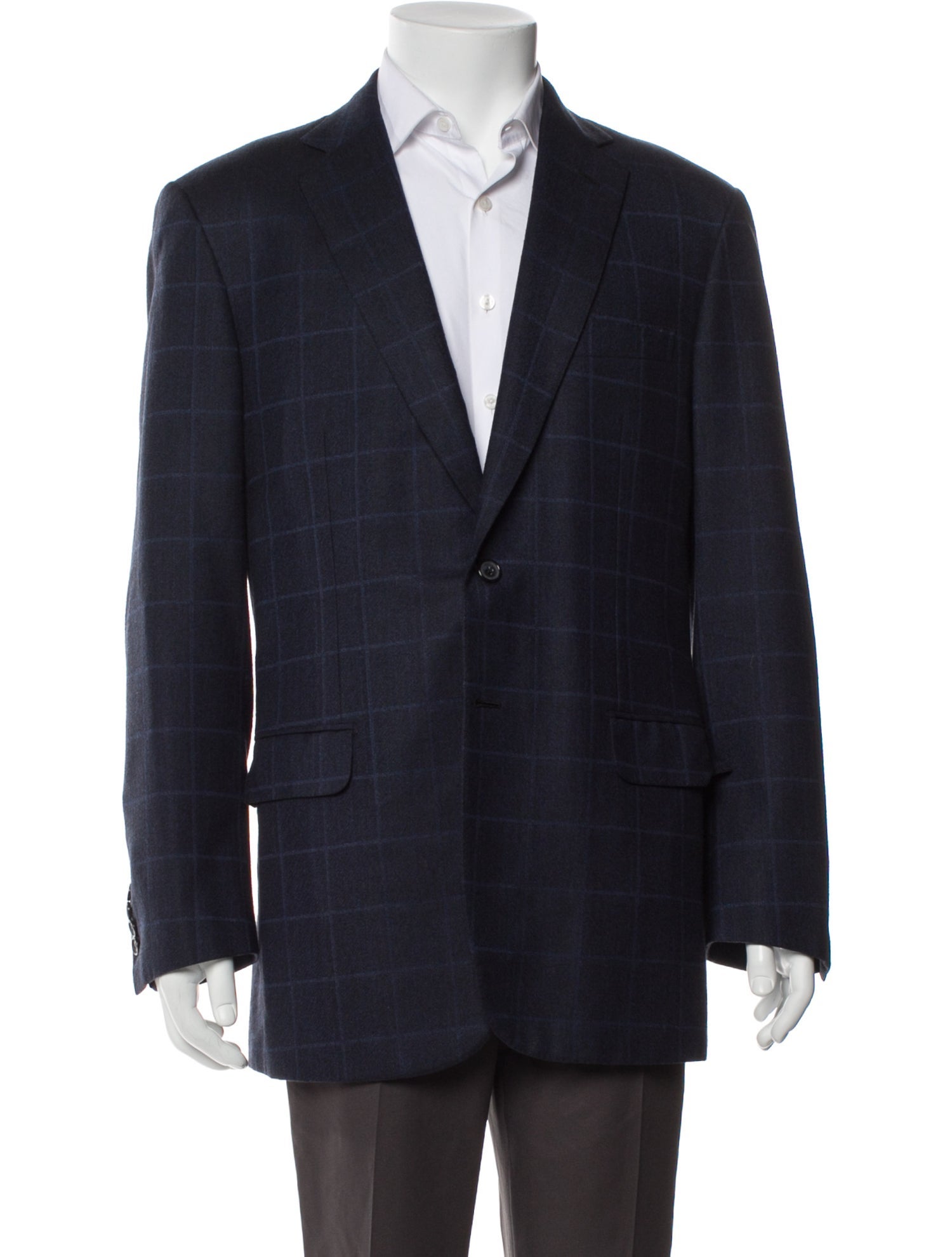 Brioni Wool Plaid Print Peacoat
