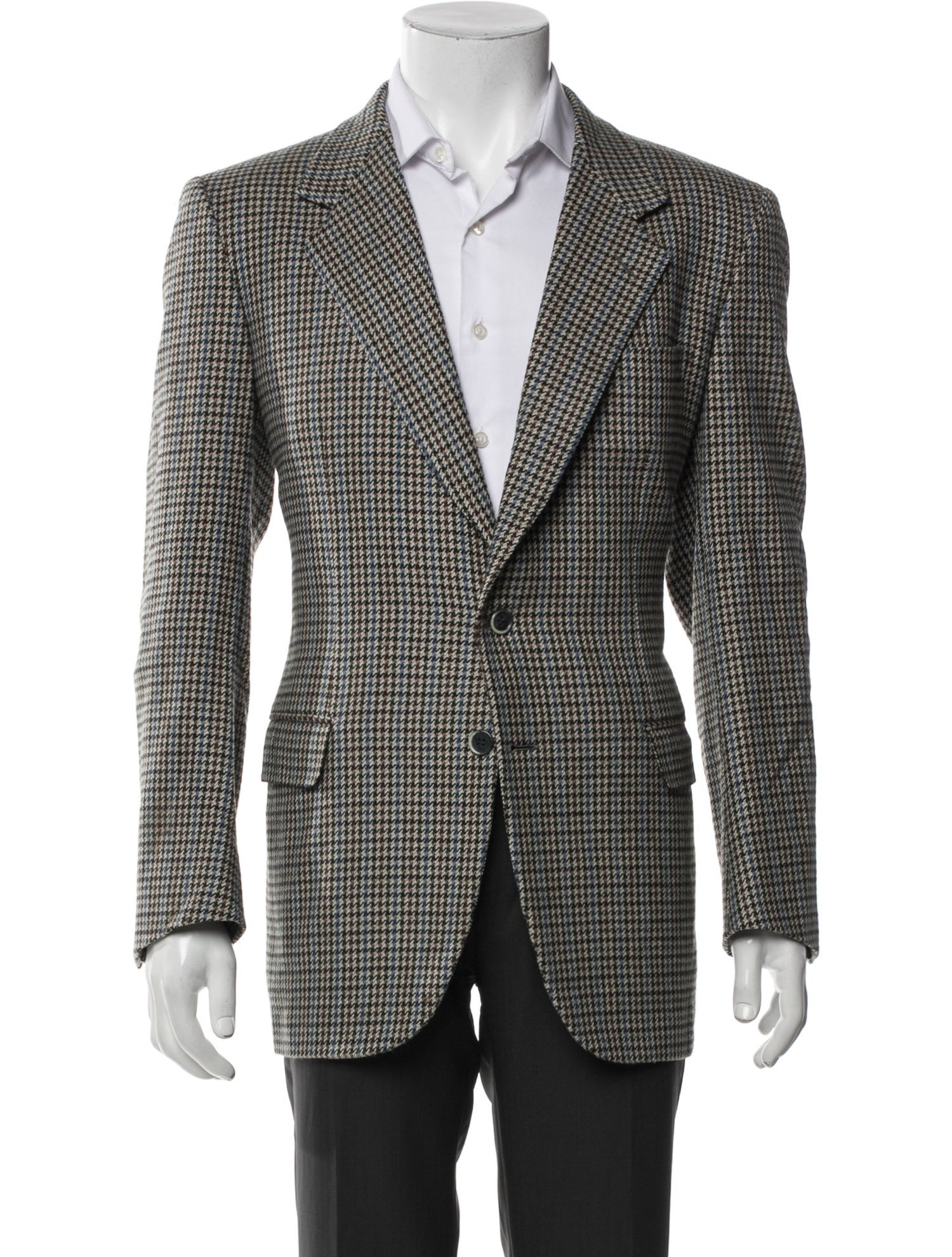 Brioni Wool Plaid Print Peacoat