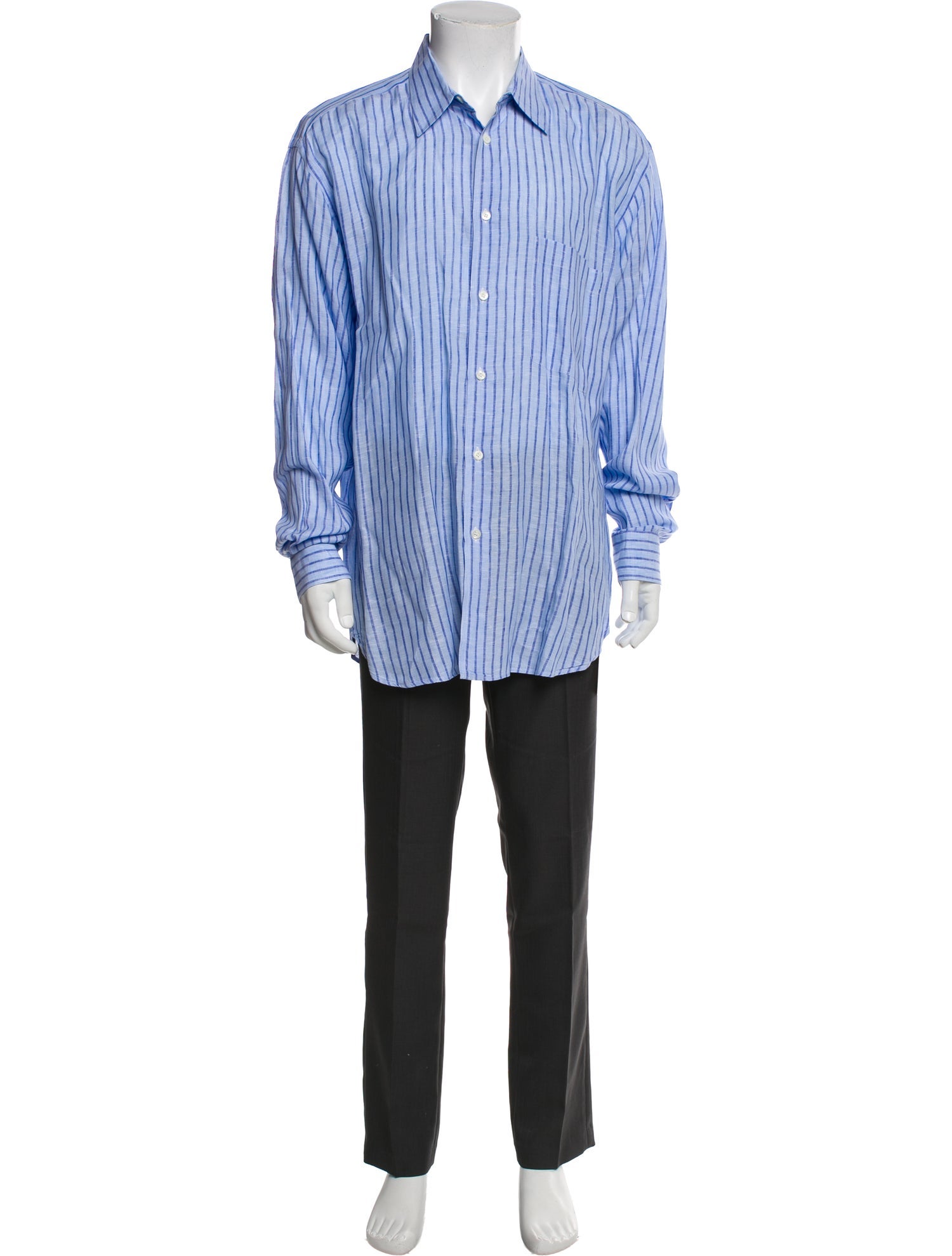 Brioni Linen Striped Dress Shirt