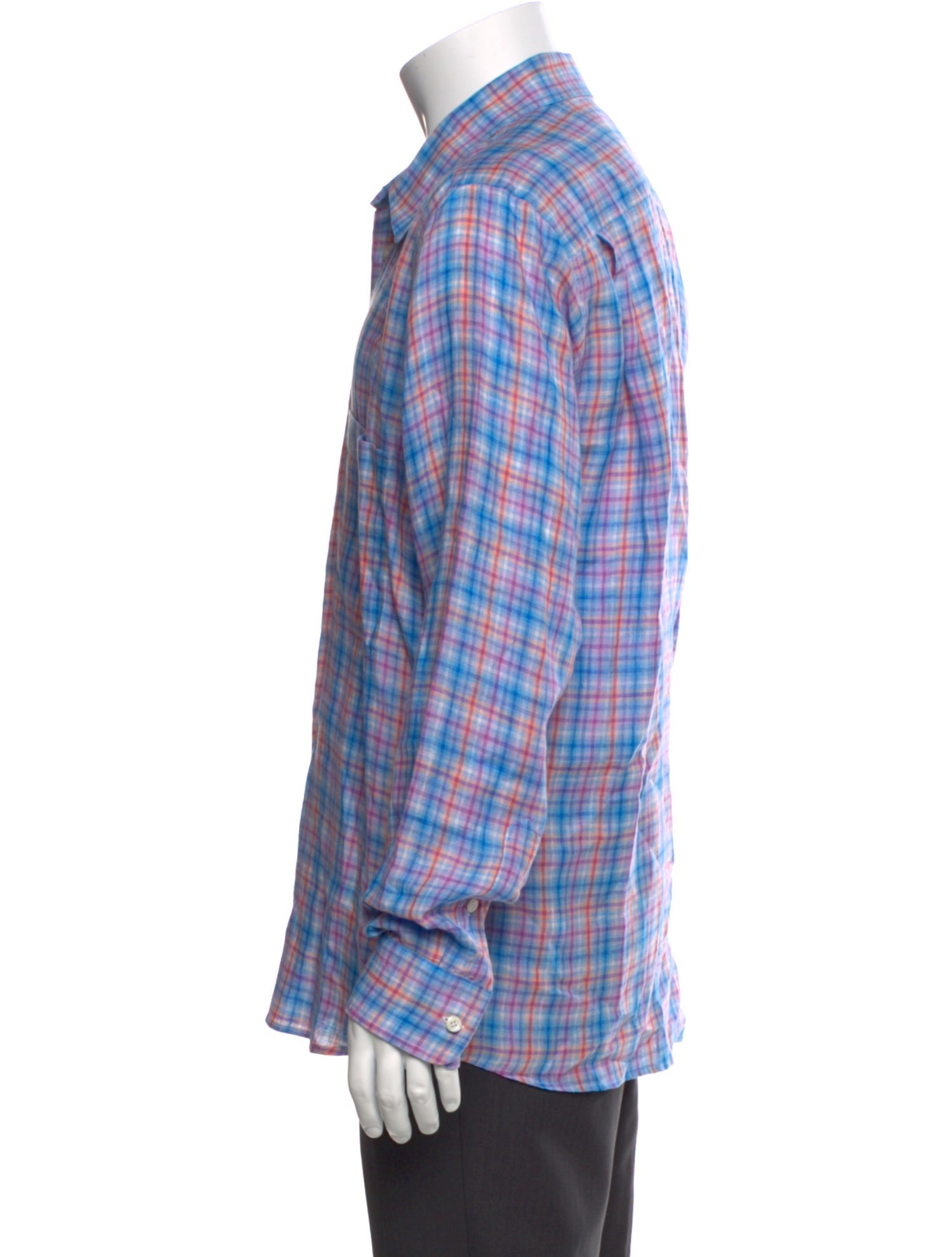 Brioni Linen Plaid Print Shirt