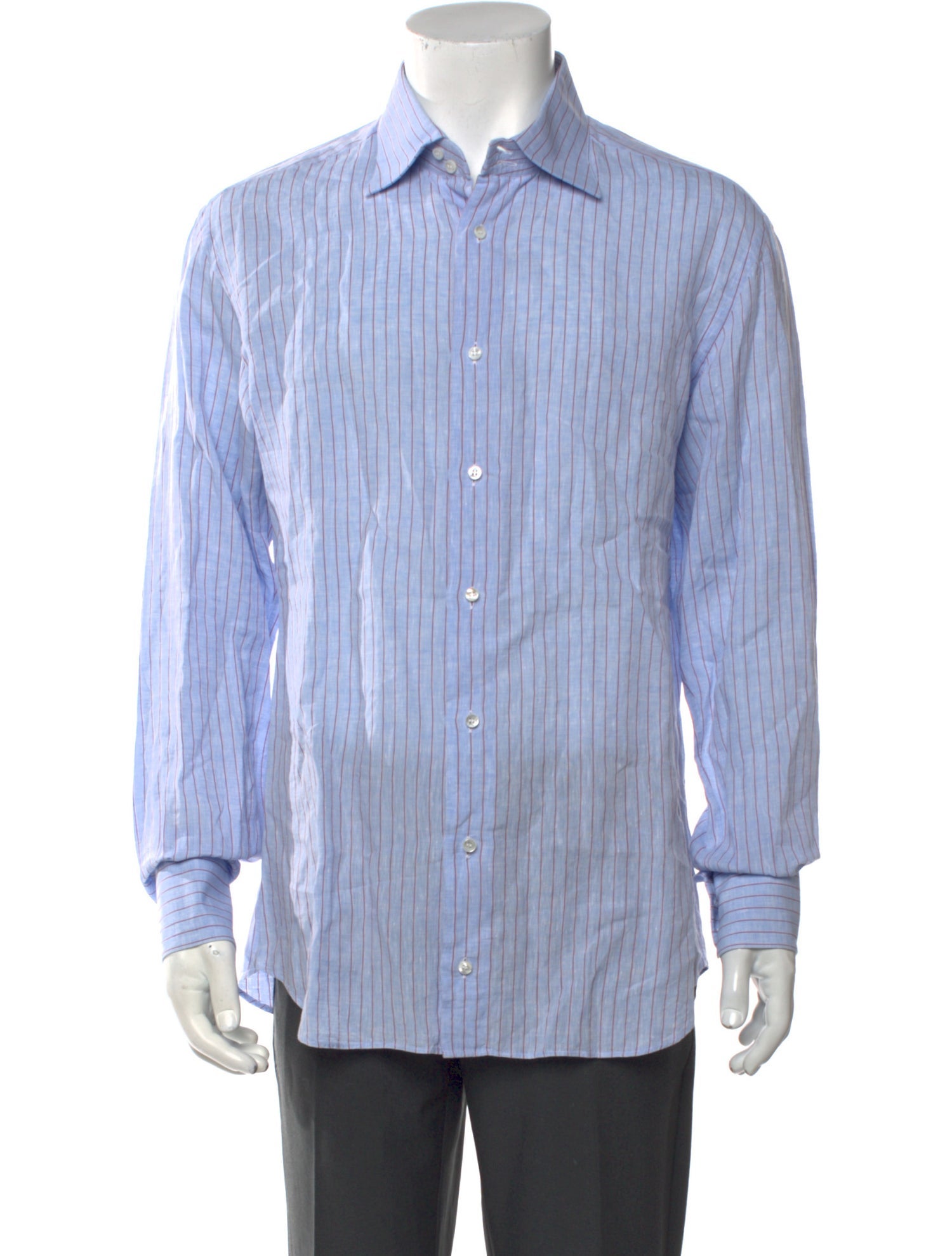 Brioni Linen Striped Dress Shirt