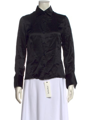 Pre-owned Brioni Silk Long Sleeve Button-up Top In Black
