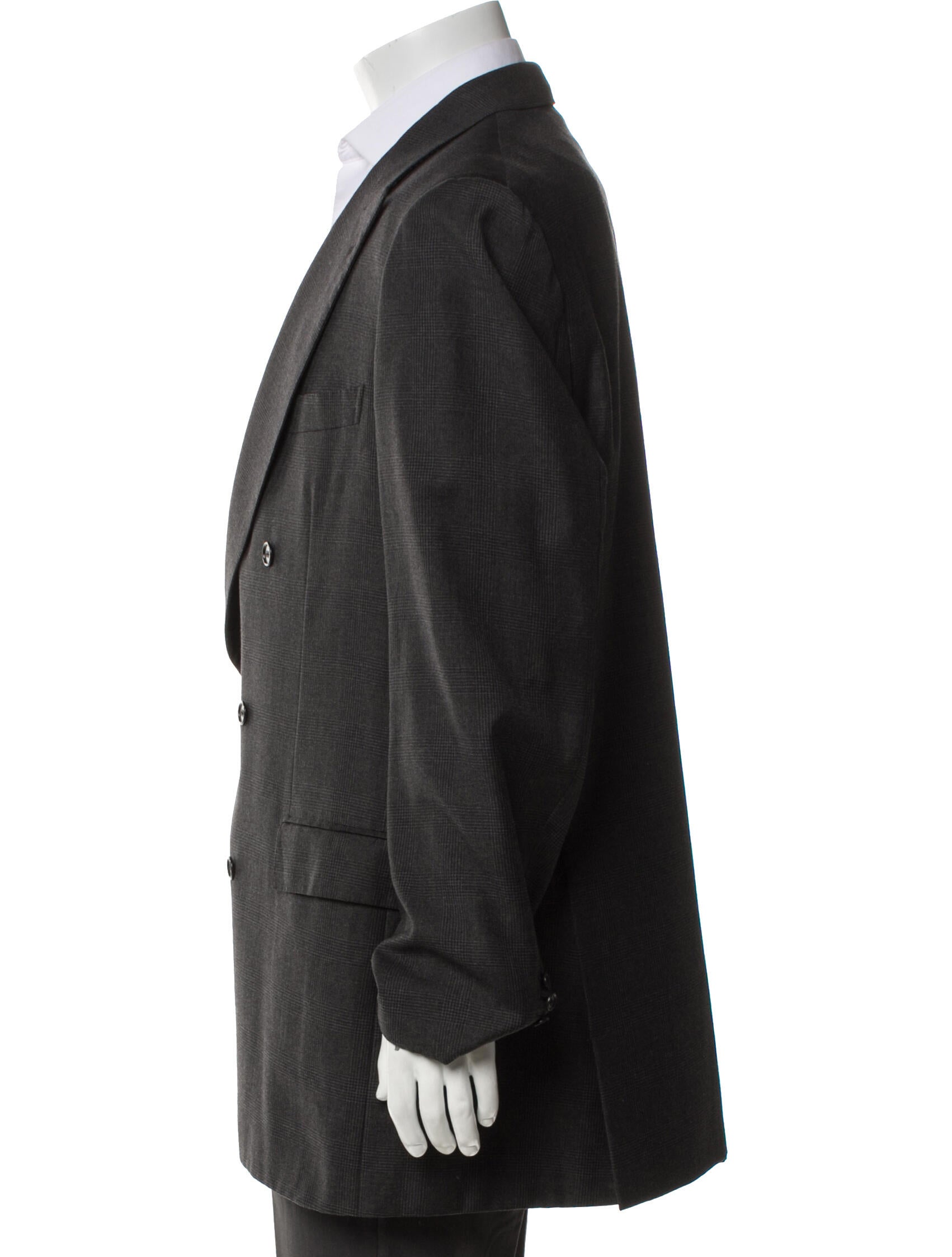 Brioni Wool Plaid Print Peacoat