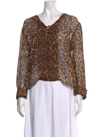 Pre-owned Brioni Animal Print V-neck Blouse In Brown