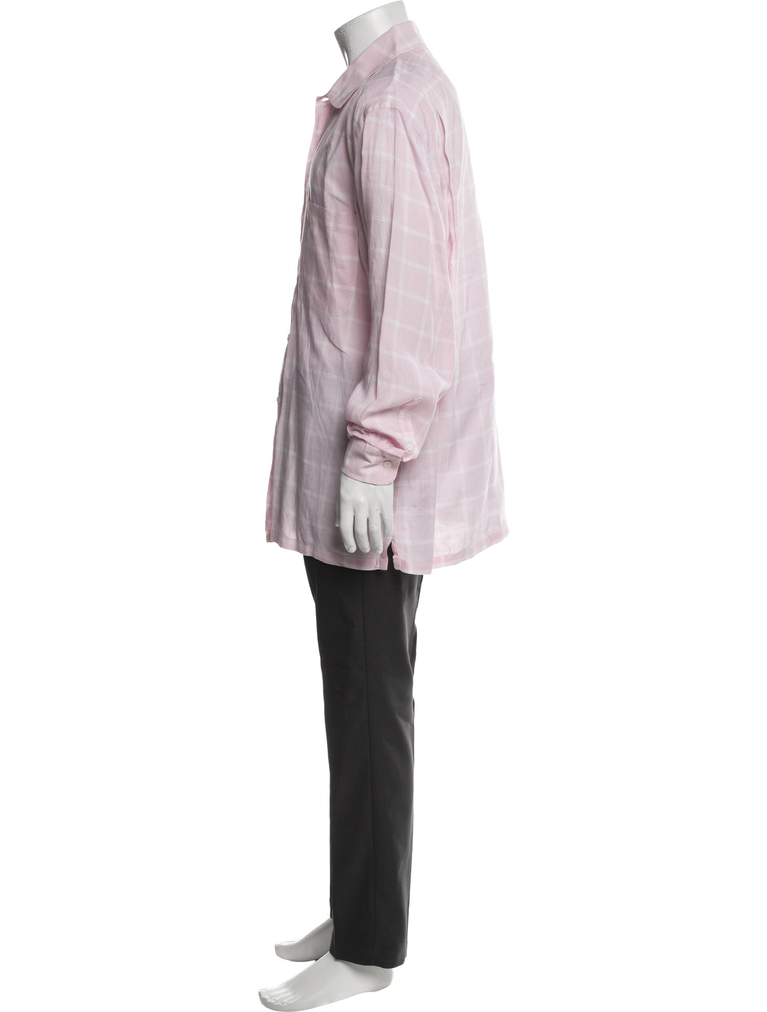 Brioni Linen Plaid Print Dress Shirt
