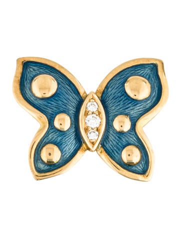 De Vroomen 18K Enamel & Diamond Butterfly Brooch