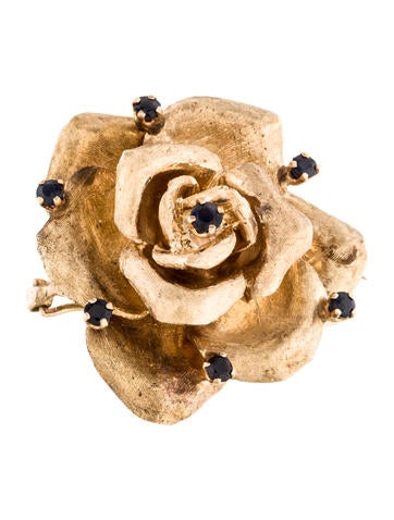 14K Sapphire Rose Brooch