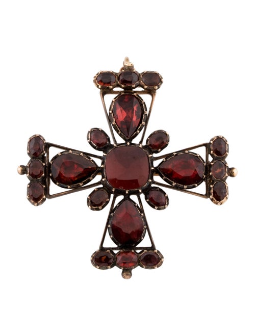 Antique 9K Garnet Brooch Pendant rose