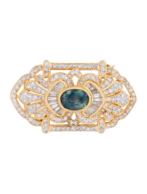Brooch 18K Sapphire & Diamond Pin Brooch yellow