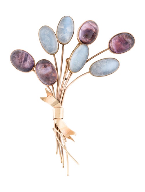 14K Amethyst & Moonstone Brooch yellow