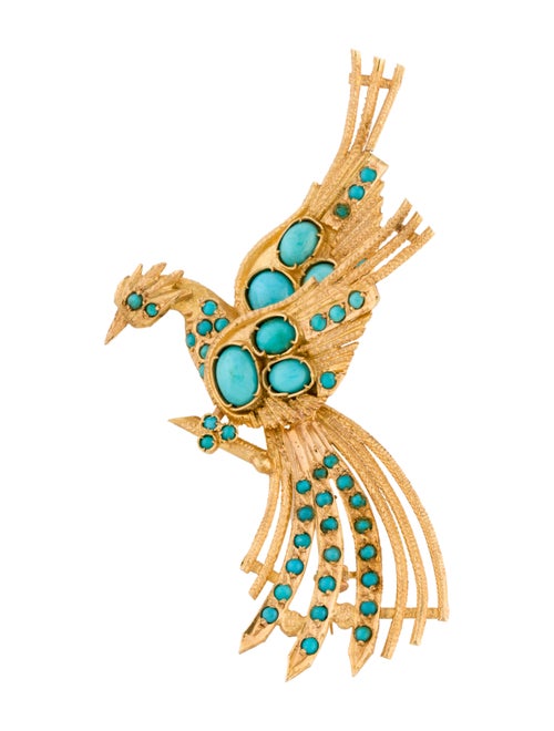 Brooch 18K Turquoise Bird Brooch yellow