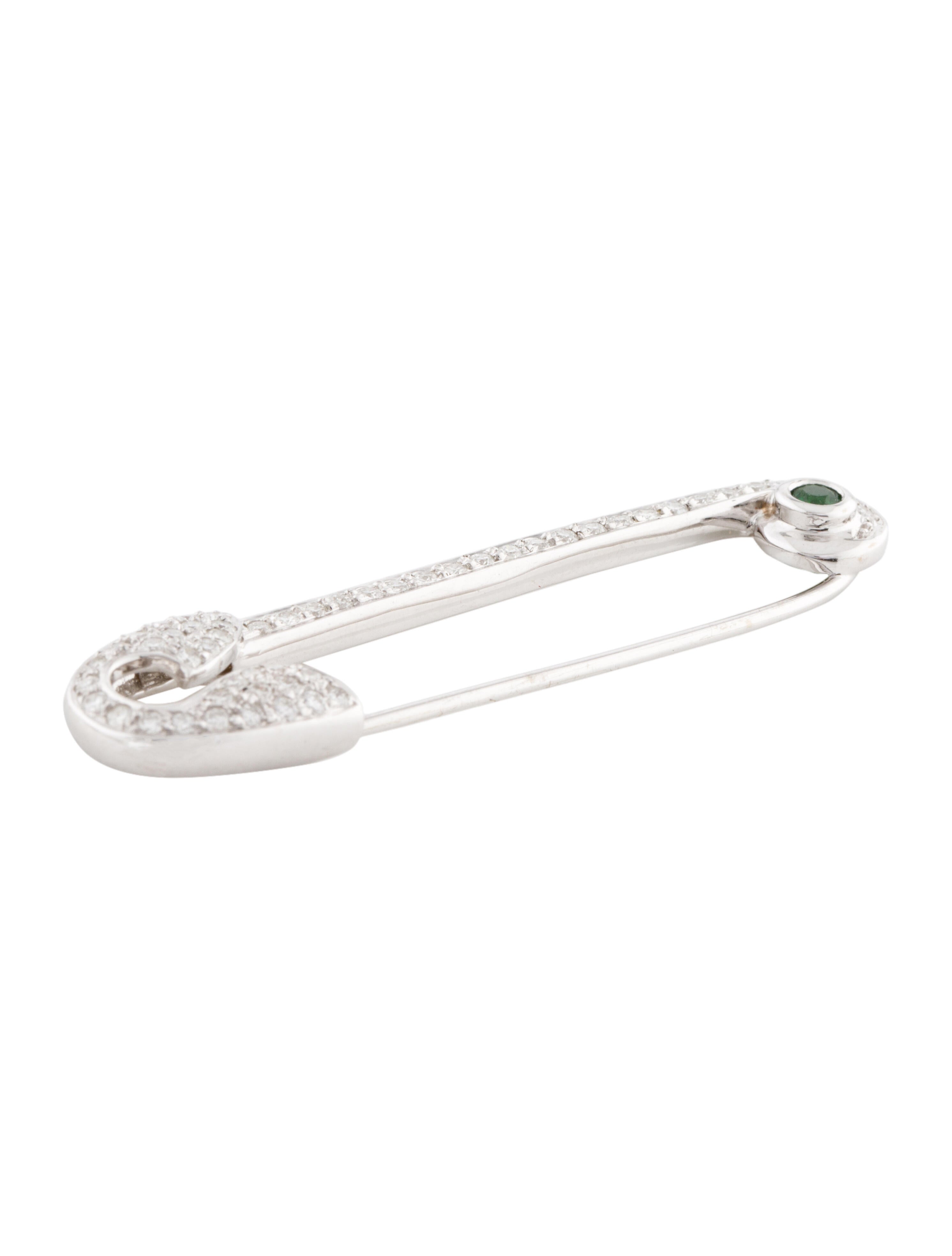 Brooch 18K Diamond Safety Pin Brooch RhodiumPlated 18K White Gold