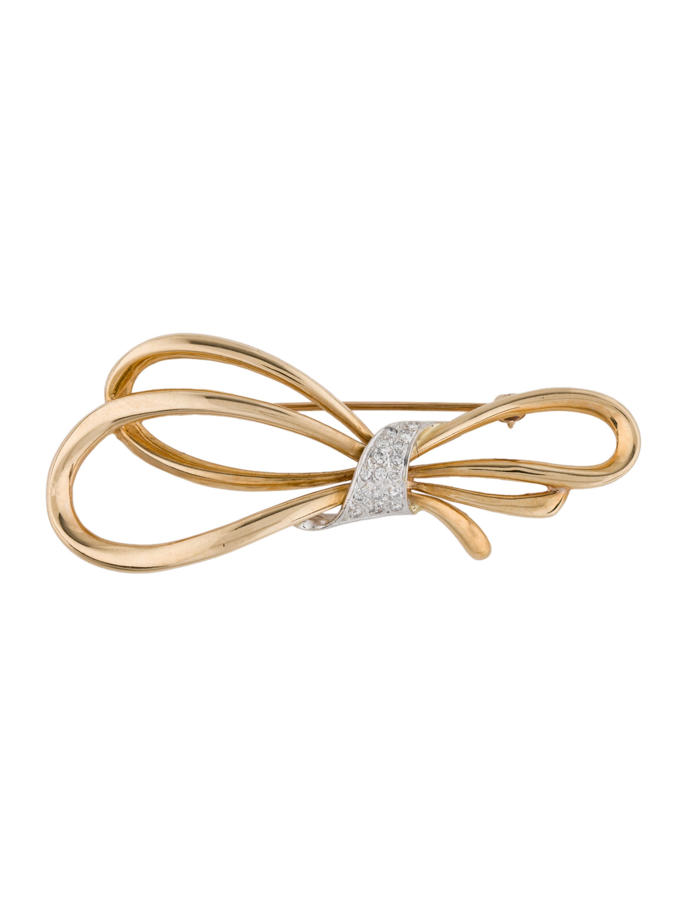 Brooch 14K TwoTone Diamond Bow Pin Brooch 14K Yellow Gold Pin