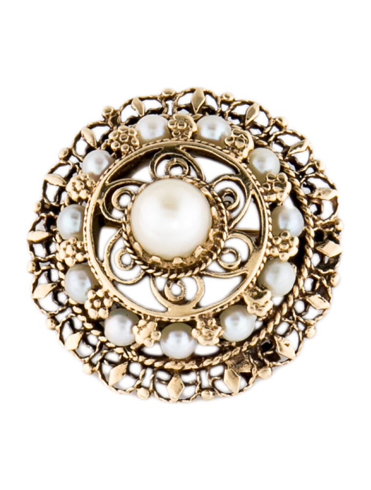 Brooch 14K Pearl Brooch Pendant 14K Yellow Gold Pendant, Brooches