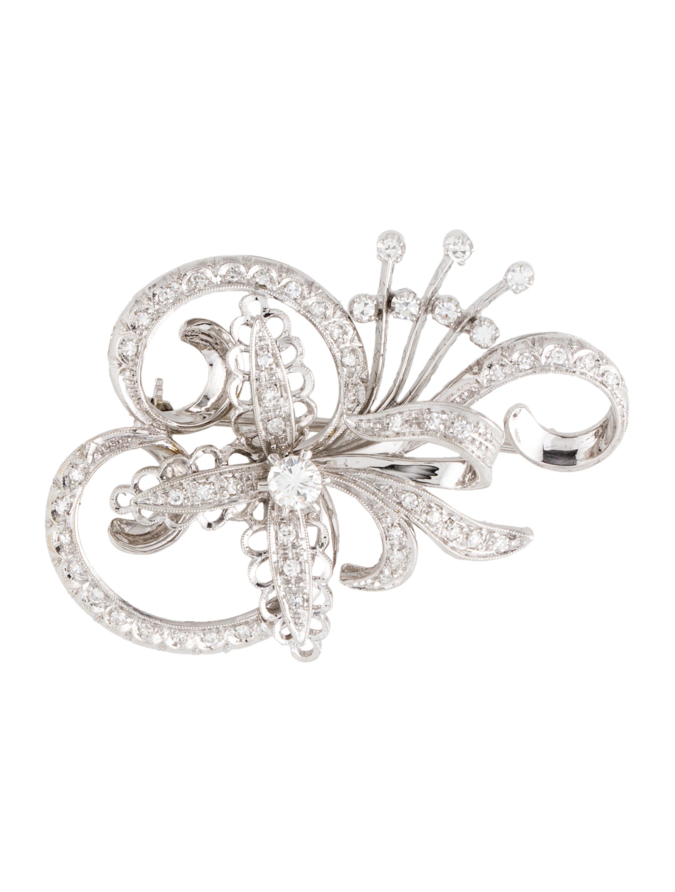 Brooch 18K Diamond Brooch Pin RhodiumPlated 18K White Gold Pin