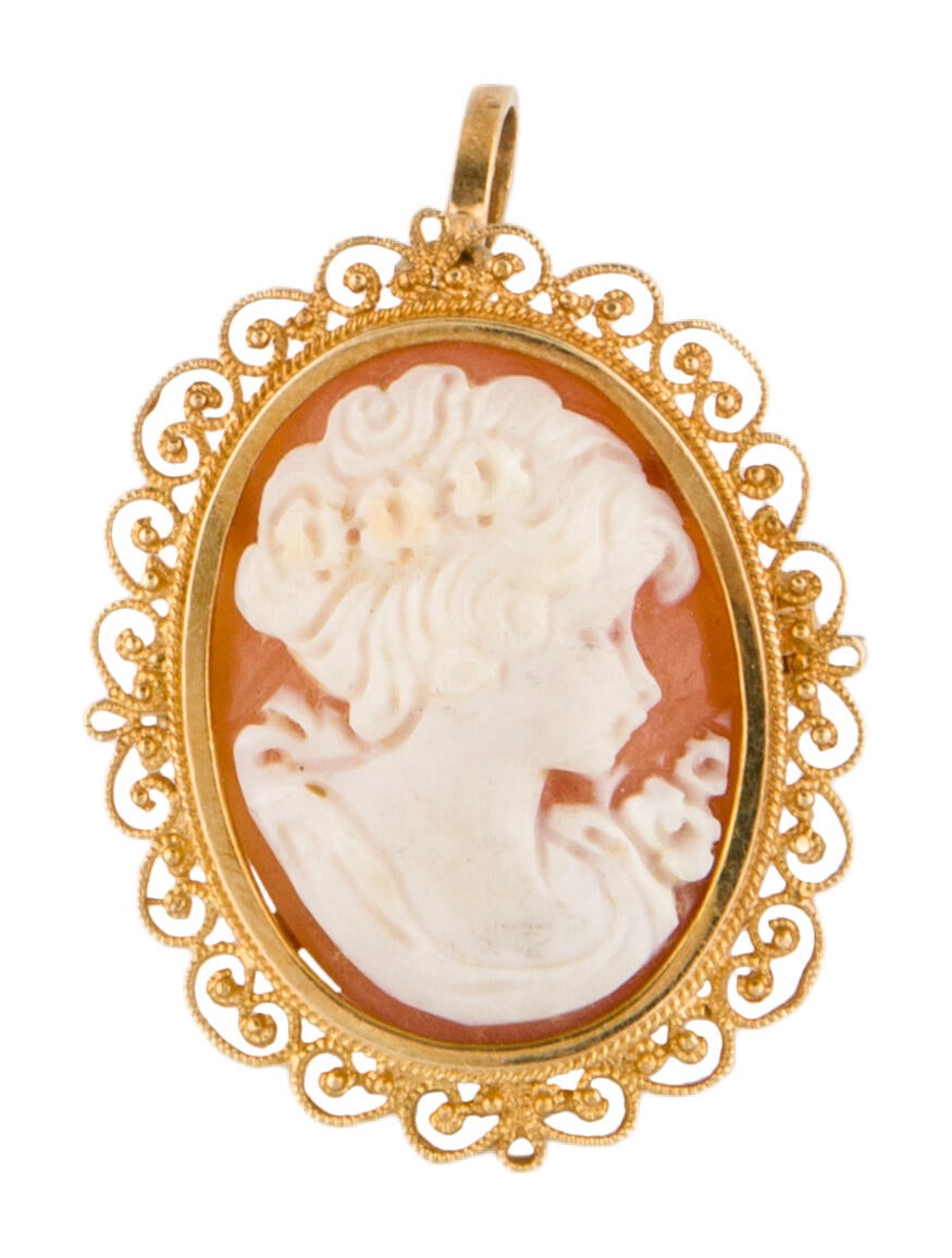 Brooch 14K Shell Cameo Pin Brooch 14K White Gold Pin, Brooches