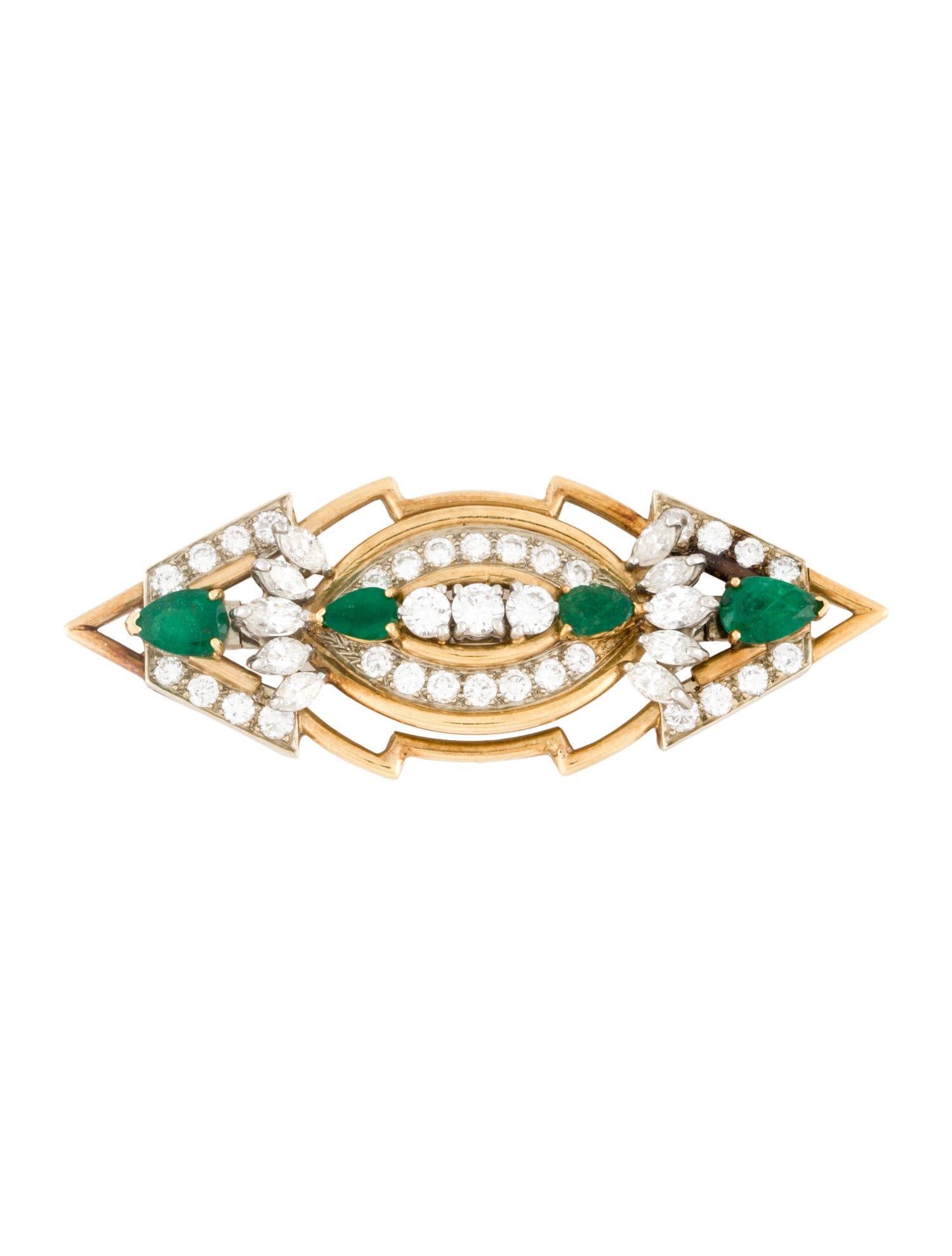 Brooch 18K 2.26ctw Emerald & Diamond Geometric Brooch
