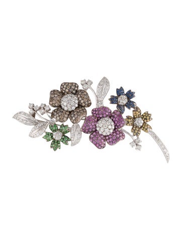Brooch Dress Clips 18K 17.70ctw Diamond & Multi Stone