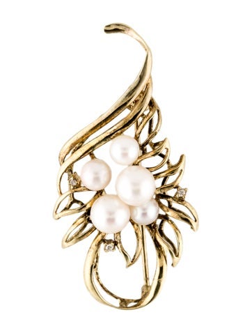 Brooch Pin 14K Pearl & Diamond 5.0-7.0mm