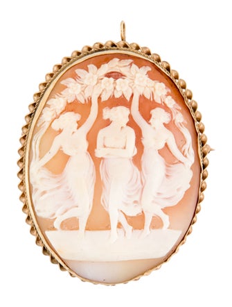 Brooch 14K Shell Three Maidens Convertible Pin Brooch
