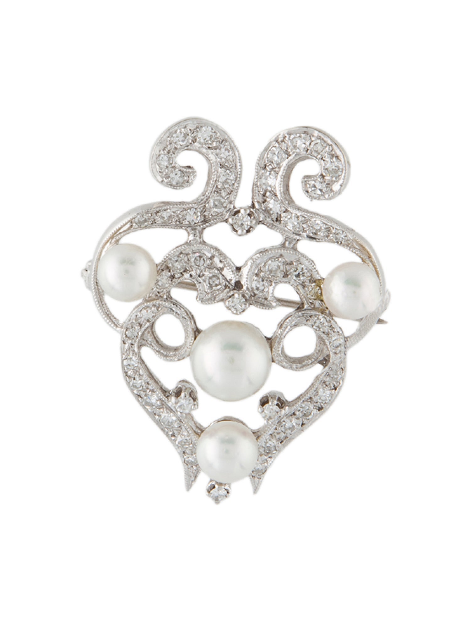Brooch 14K Pearl & Diamond Pin Brooch