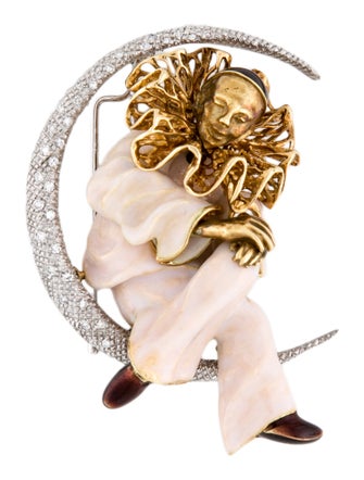 Brooch 18K 'Pierrot Lunaire' Diamond & Opalescent Enamel Brooch