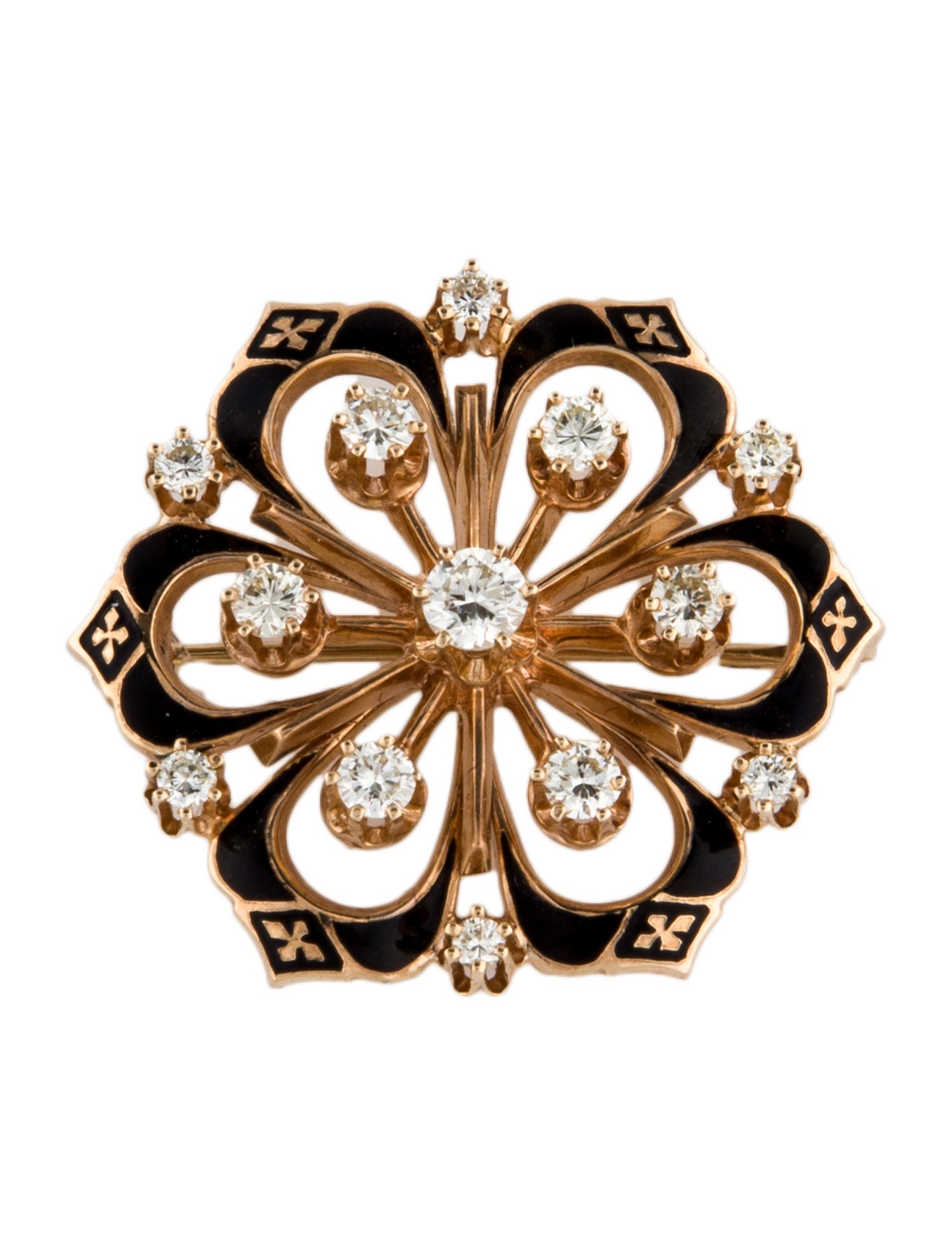 Brooch 14K 1.08ctw Diamond & Enamel Pendant