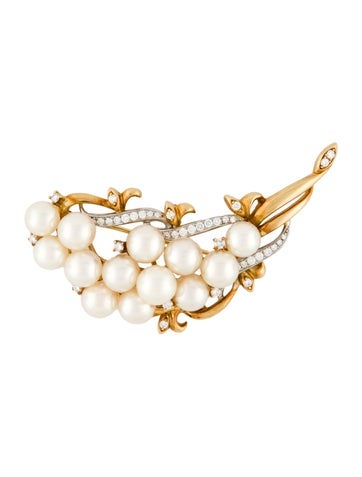 Brooch Pin 18K Pearl & Diamond 8.0-8.5mm