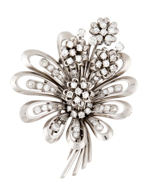 Brooch 18K 3.39ctw Diamond Flower Pin Brooch