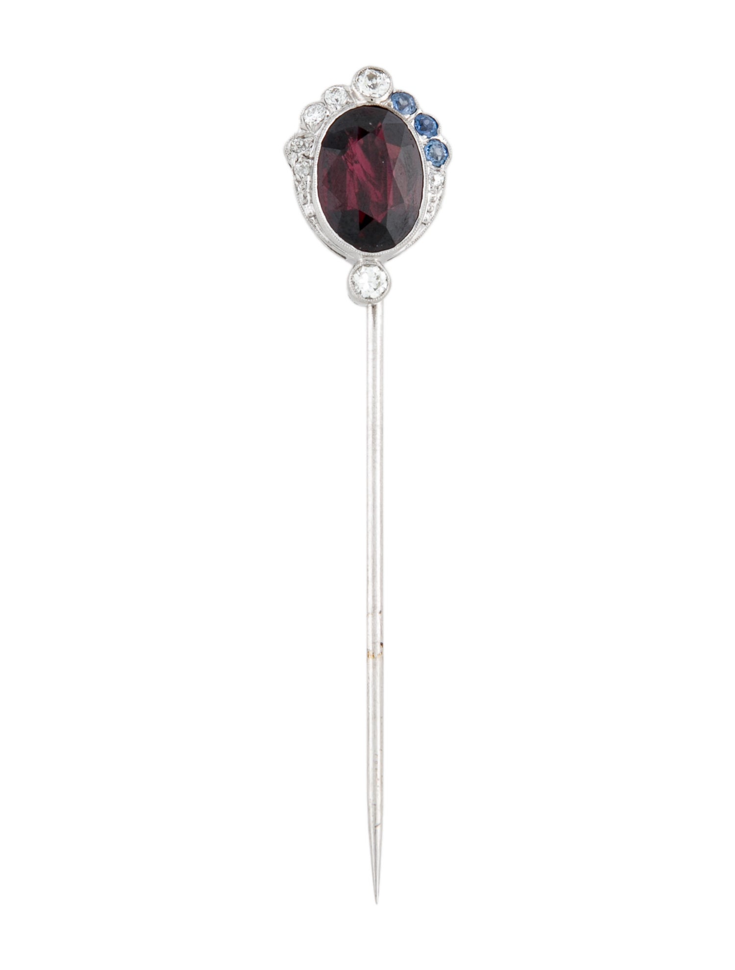 Brooch Palladium Sapphire, Garnet & Diamond Stick Pin