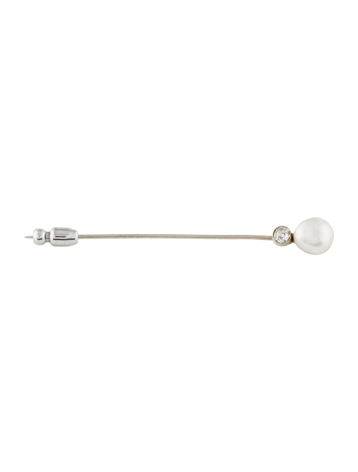 Brooch 18K Pearl & Diamond Stick Pin