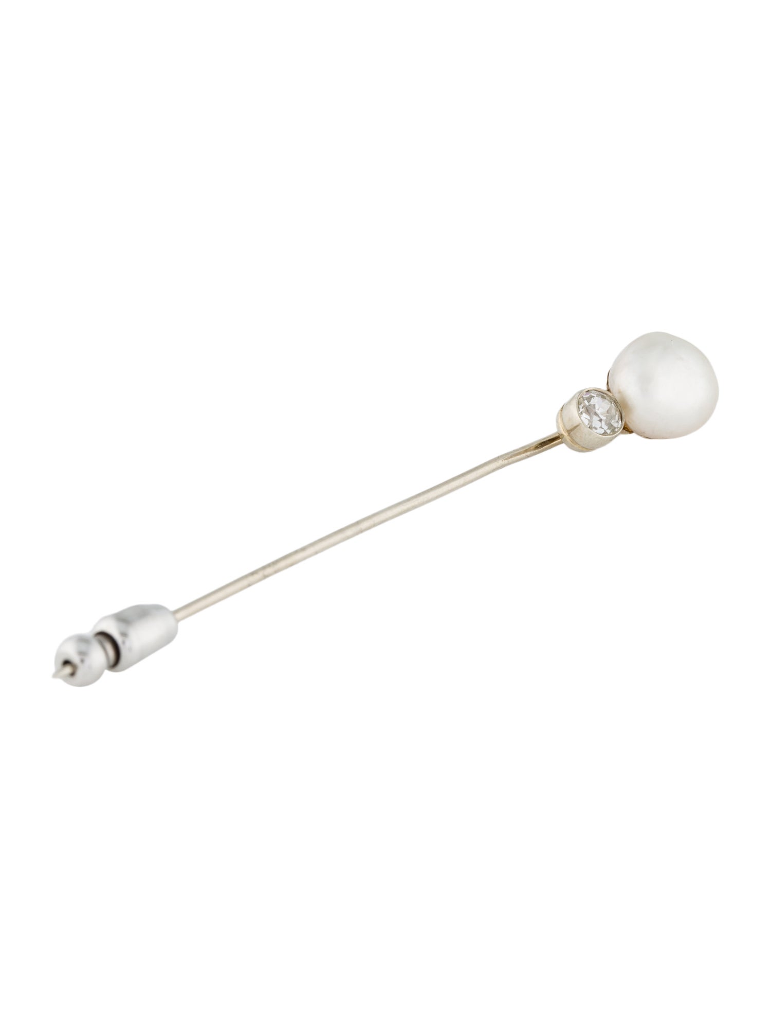 Brooch 18K Pearl & Diamond Stick Pin